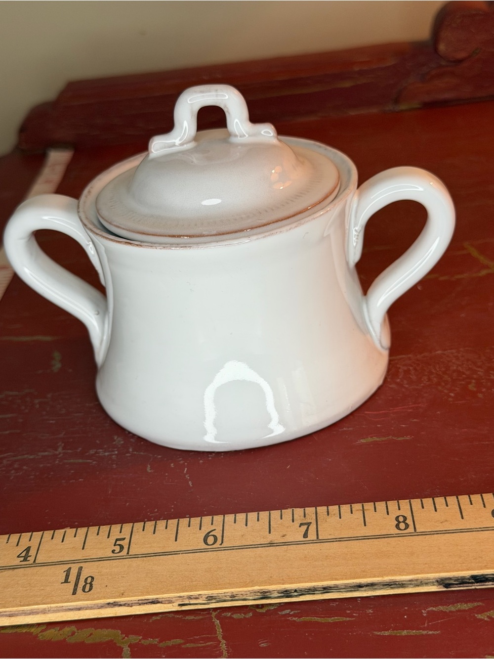 Vietri White Ceramic Covered Sugar Pot with Dual Handles